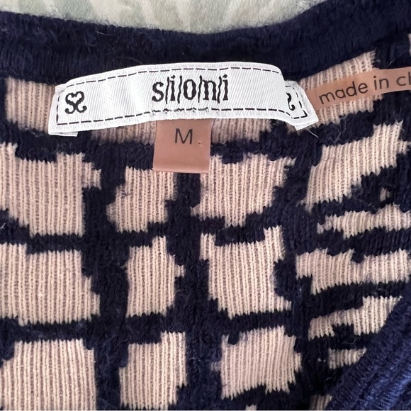 Sioni Textured Sweater Dress Sleeveless Cream and Navy Bodycon Size Medium - Picture 6 of 7